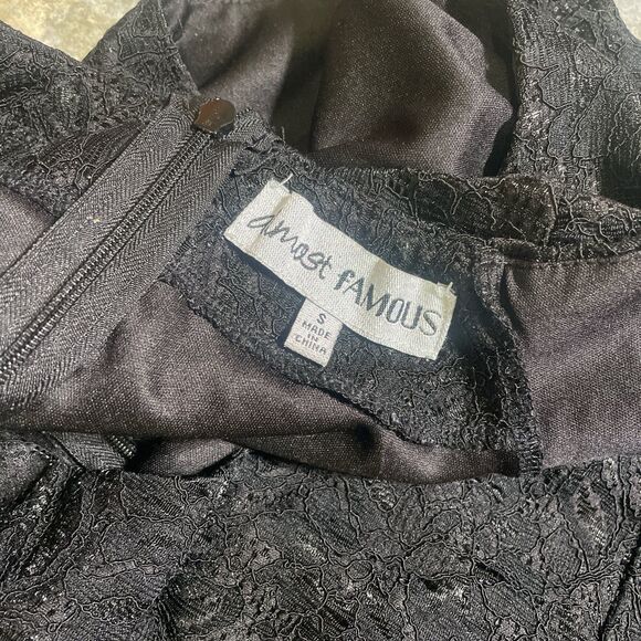 almost famous y2k black v neck collared lace zip up midi dress size small early - Picture 4 of 7